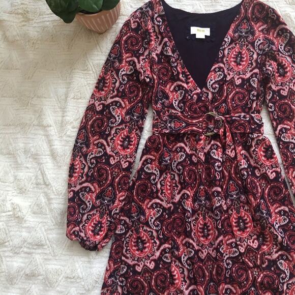 Anthropologie Maeve Paisley Belted Surplice Long Sleeve Dress - Picture 4 of 7